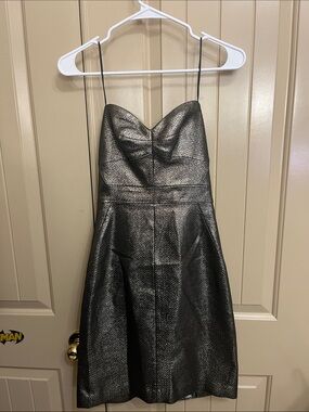 Trina Turk Metallic Charcoal Strapless A-Line Dress